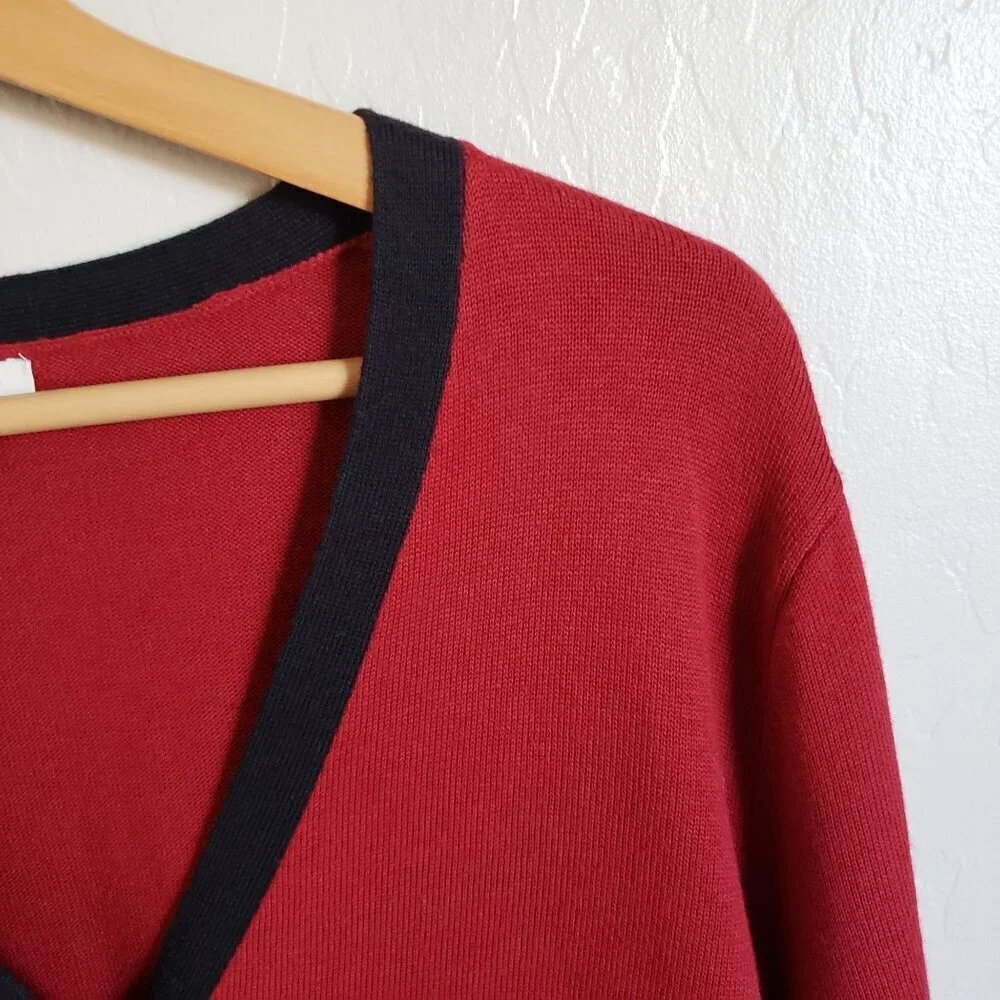 Talbots V-Neck Button Front Colorblock Cardigan Sweater Burgundy Women's 2X Plus